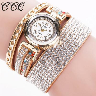 China CCQ Women's Fashion Leather Strap Watch Ladies Rhinestone Wristwatch Relojes Mujer Women's Quartz Watch Luxury Gift for sale