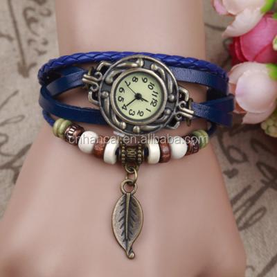 China Korean Unspecific Classic Genuine Leather Wristwatch Women's Vintage Watch Fashion LEAF Wrist Watch Girls Gift for sale