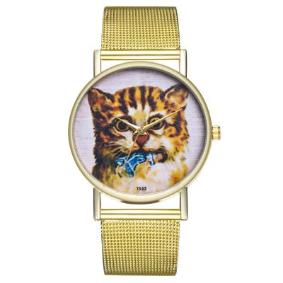 China Casual Gift Relogio Feminino Clock Cat Pattern Dress Mesh Band Analog Quartz Watch Women Cute Unisex Wrist Watches Gift for sale