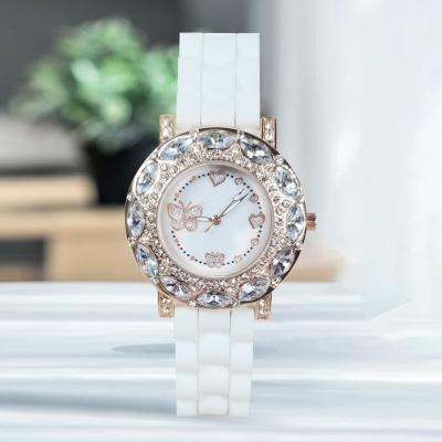 China Simple Women Dress Female Wristwatches Classic Design Printed Butterfly Heart Women Rhinestone Watches Ladies Quartz Silicone Watch for sale