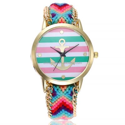 China Non-specific women anchor to watch collection ethnic fabric braided lace fashion hippie wristwatch for sale