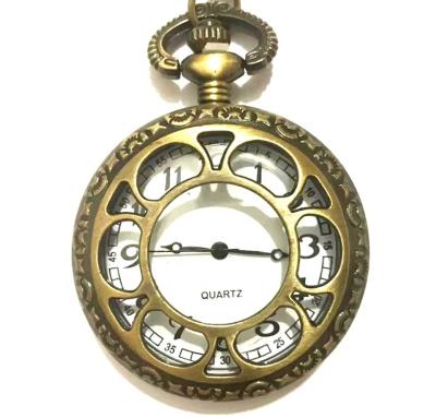 China New Antique Bronze Tone Round Shape Hollow Flower Pattern Pocket Watch Men Women Retro Watches With Necklace Chain Clock for sale