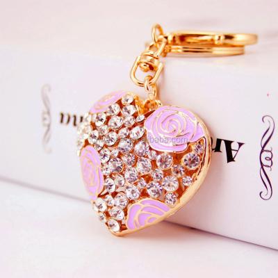 China New Fashion Women Heart Crystal Rhinestone Car Pendant Key Chain Ring Holder Jewelry Exquisite Gifts for sale