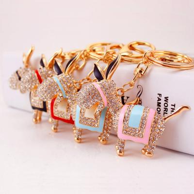 China Key Chain Crystal Bag New Donkey Pendant Crystal Hot Keyring Rhinestone Fashion charm Ring Keychain 4 colors for sale