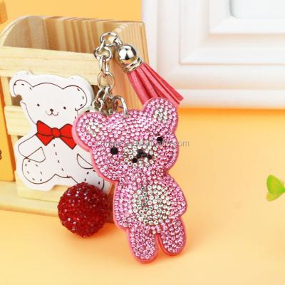 China Brand Design Leather Crystal Rhinestone Bear Shape Key Chains Silver Plated Car Keyring Accessories Women Souvenir Car Key Chain for sale