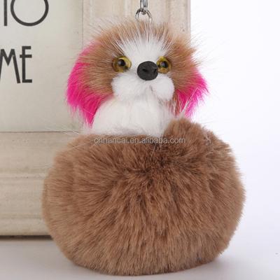 China Keychain Fluffy Pompom Fur Ball Plush Rabbit Pet Dog Keychain Holder Bag Charm Chaveiros Trinket Keychain for sale