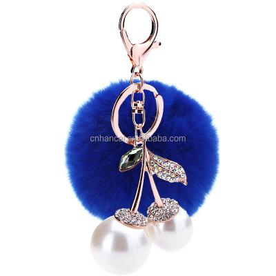 China Cherry Real Rabbit Fur Ball Plush Pearl Ornament Pom Pom Key Chain Key Ring Key Ring Plush Handbag Key Chain Pendant Trinket for sale