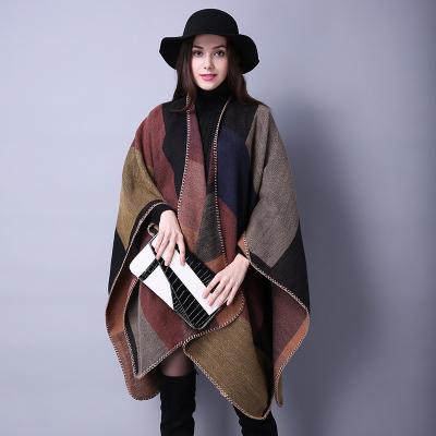 China Winter New Brand Women's Dobby Lady's Knit Shawl Cape Poncho Vintage Blanket Women's Cashmere Scarf Poncho for sale