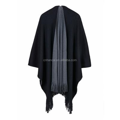 China Warm Winter Warp Knitting Plaid Dyed Capes Coat And Ponchos For Female Tassel Mujer De Pashmina Shawls Women Oversized Cashmere Wraps for sale