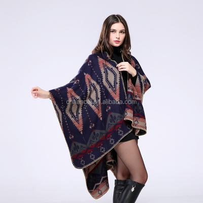 China Women Poncho Cashmere Cape With Geometric Winter Dobby Printed Ladies Scarves Shawl Ponchos for sale