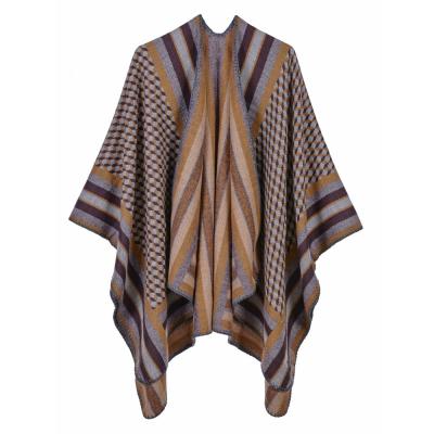 China Autumn Winter Oversized Knitted Loose Shawl Ponchos and Capes Women's Dobby Poncho Vintage Sweater Bohemian Batwing Wraps Cape for sale