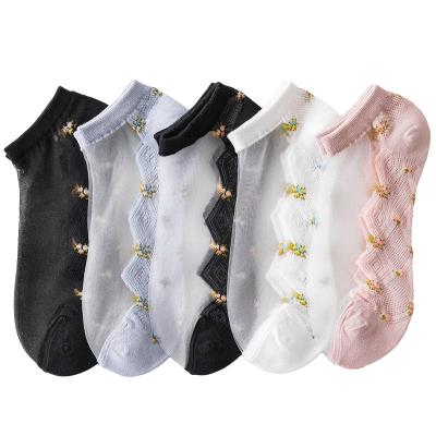 China Eco Frendly Sock Flower Transparent No Show Sock OEM Design Custom Women Socks Knitted Low Cut for sale