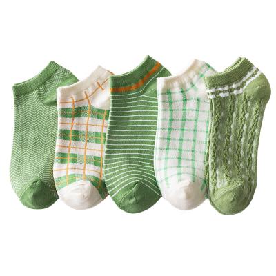 China Ladies Cotton Breathable Green Custom Socks Knitted Women No Show Socks OEM Jacquard 100 Design Sock for sale