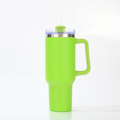 China Hot Sale 40oz Cup Stainless Steel Custom Double Cup Stocked Fluorescent Green Coffee Mug With Straw for sale