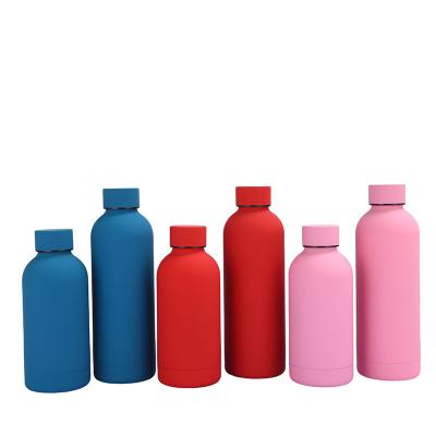 China Double Wall Vial 350ml 500ml 750ml Stainless Steel Matte Paint Small Mouth Water Thermo Rubber Bottle for sale