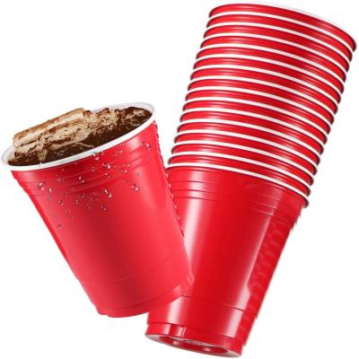 China RED Disposable Party Game Stocked Party Tableware Set Beer Stench Reusable 16oz Plastic Drinks Cup for sale