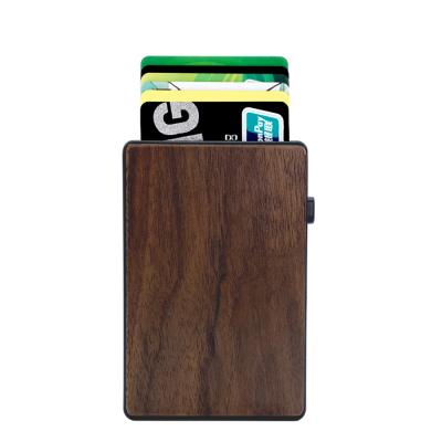 China RFID Blocking Walnut Wooden Bulk Grain Hot Selling Card Holder Thin Minimalist Rfid Men's Wooden Wallet for sale