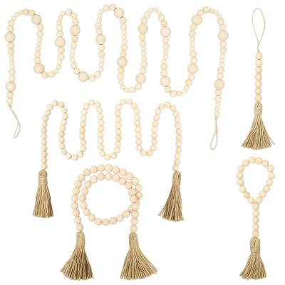 China Eco-friendly decorative wall prayer beads bead cross natural wooden garland large with tassel for sale