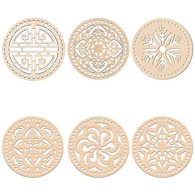 China Custom Europe White Laser Cut Diy Crochet Knitting Basket Bottom Wooden Cutting Discs Crochet Wooden Basket Base for sale