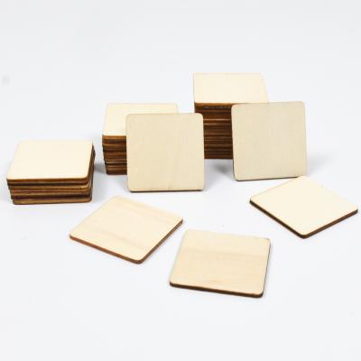 China Europe Wholesale Diy Blank Squares Unfinished Laser Cut Natural Wood Slices for sale