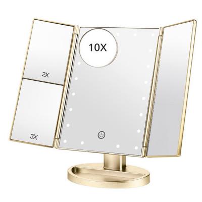 China LED Lighted Lights Portable Travel Triple Vanity Mirror With 3X 10X Magnification for sale