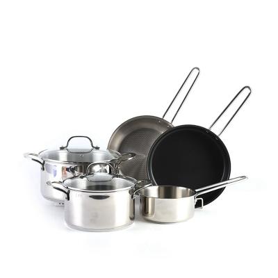 China Sustainable Factory Direct Stainless Steel Cookware Set With Glass Lid With Capsuled Induction Bottom for sale