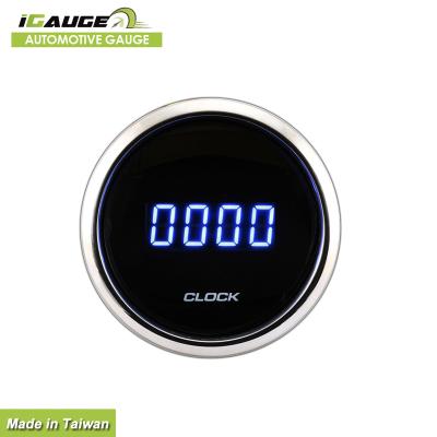 China Waterproof Rustproof Easy Installation LED Decoration 52mm Marine Motorboat Yacht Digital Clock Blue Gauge for sale