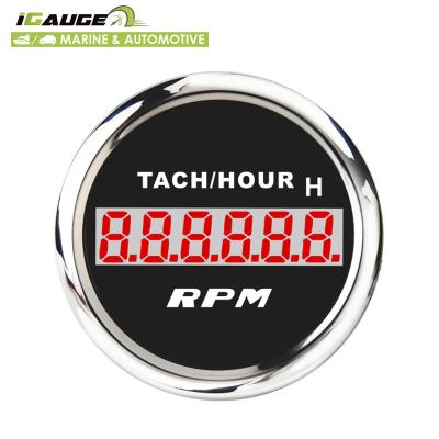 China Level Gauge 52 Millimeter Black Face High Quality Waterproof Digital Tacho Gauge 0~9999RPM/0~99999.9H With Hour Meter For Marine And Automotive for sale