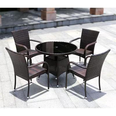 China Modern hot sale metal rattan outdoor garden table and high back armchair rattan cafe chair set for sale