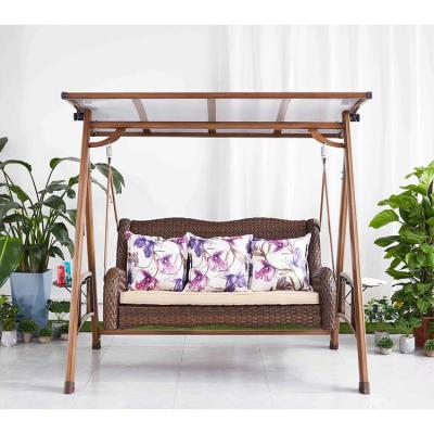 China Modern low price 3 seater rattan swing hanging chairs outdoor garden synthetic rattan swing for sale