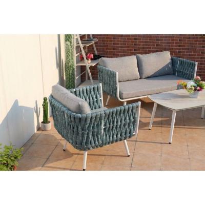 China Aluminum alloy modern sofa set garden furniture soft cushion pillow sofa three piece set glass tea table for sale