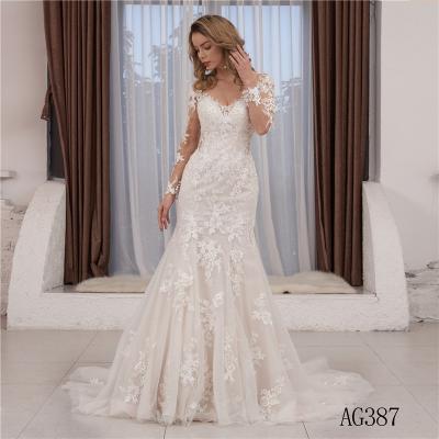 China 2021 Luxury Princess Mermaid Lace Ball Gown Anti-Static White Long Sleeve Wedding Dress Bridal Gowns Long for sale