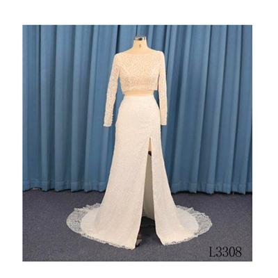 China Outdoor Wedding Dress Slit Fashion Two Pieces Anti-Static Separate Design Wedding Dress With Slit for sale