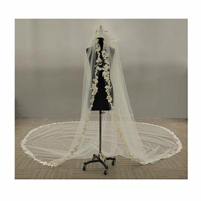 China Internet Celebrity Champagne Gold Silver Lurex Luxurious Long Trailing Tail Wedding Bridal Veil VL437 for sale