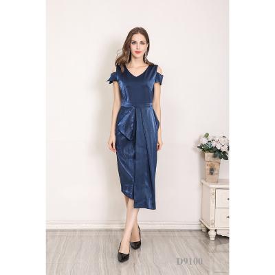 China Anti-static Royal Blue Blue Bridesmaid Dresses Off Shoulder Crepe Wedding Vestidos Formal Guest Dress for sale