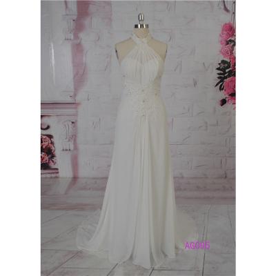 China Halter Chiffon Beach Style Floor Length Anti-Static Style In Stock Wedding Dress for sale