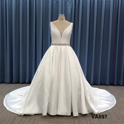 China Anti-static mikado v neck ball gown with beading belt Canton factory for sale