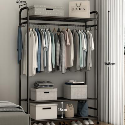 China Household Clothes Storage 148cm Metal Clothes Organization Rack Clothes Hats Shoes Floor Layout Rack With Layers Of Storage Decks for sale