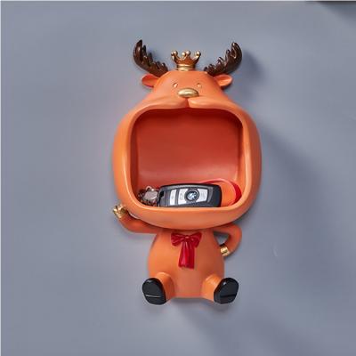 China Home Decor Entryway Wall Mounted Storage Container And Keys Creative Sundries Storage Reindeer No Punch Hole Resin Wall Decor for sale