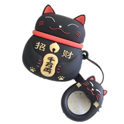 China Protective Fortune Cat Wealthy Cat Silicone Case Cover for Airpod with Finger Ring Soft Protective Earphone Holder for Airpod Mobile Accessories for sale