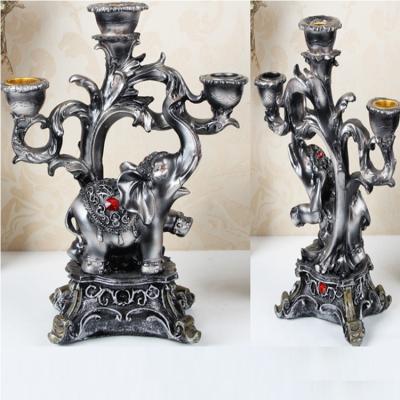 China Candle Holder Factory Make Imitation Vintage Style Elephant Candle Holder Resin Home Decor Silver Plating Candle Holder Gifts Crafts for sale