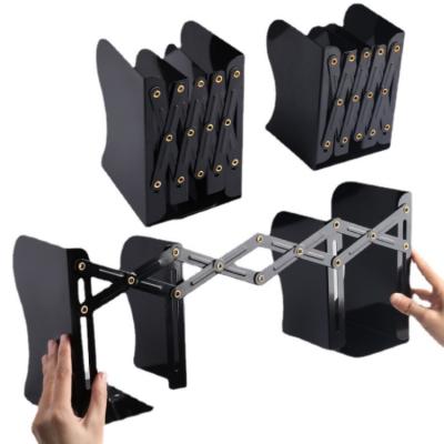 China Stationery Gifts and Desk Bookends Folding Stretchable Metal Book Stand Storage Bookend with Pen Holder for sale