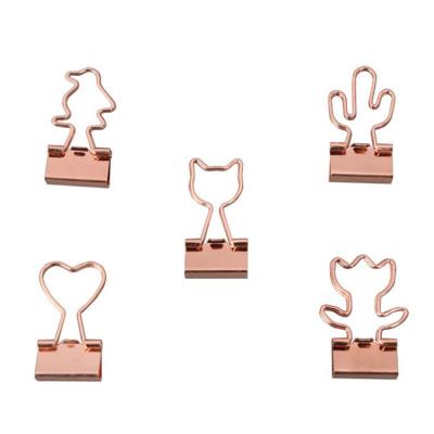 China Stationery Personalized Creative Tree Cat Binder Clip Rose Golden Various Shape 19MM Times Back Clip Stretched Stationery Gifts for sale