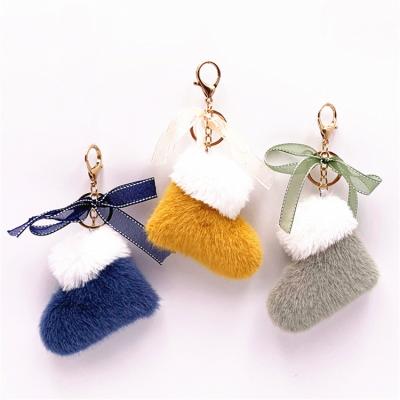 China Popular Fluffy Boots Christmas Key Chain Ring Cute Bowknot Cartoon Plush Fur Bag Car Key Chain Women Xmas Gifts DDA1890 for sale