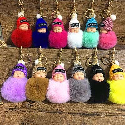 China N1000 Soft Cute Sleeping Baby 8CM - Plush Fluffy Fur Fluffy Fur Charm Gift Bag Keychain Doll Key Ring Pompom Rabbit Fur Ball Car Key Chain for sale