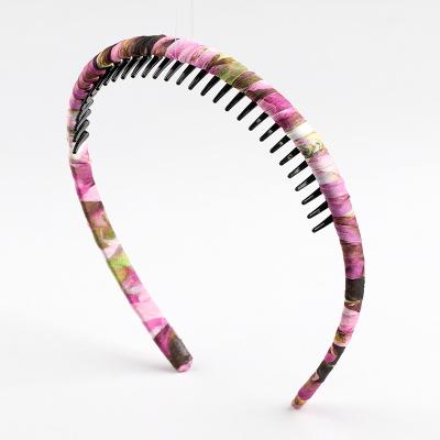 China DS052 Fashion Women Hair Accessories Comb Elastic Non Slip Cozy Thick Circle Hair Bands Resin Teeth Plastic Floral Headband for sale