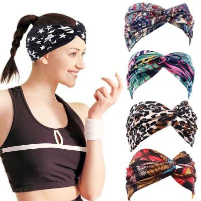 China DS041 Fashion Knot Headbands Boho Elastic Hair Wrap Bandana Hair Cross Headpiecce Bohemian Headband Print Wide Floral Hair Band for sale