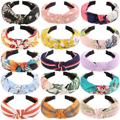 China DS038 Fashion Bow Hair Accessories Twist Knot Wide Knot Headband Turban Floral Cross Wide Elastic Circles Hair Knot Headbands for sale