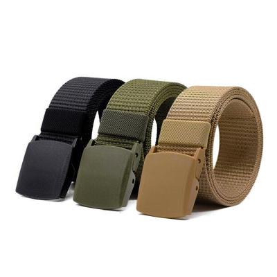 China Mens Q318 Nylon Buckle Canvas Adjustable Plastic Tactical Belt Webbing Military Cloth Belt for sale