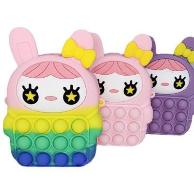 China Educational Toy Mini Easter Bunny Bag Sensory Wallet Key Chain Silicone Bubble Rabbit Storage Bag Key Chain Silicone Easter Busy Person Coin Purse E1778 for sale